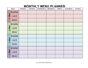 Colorful Monthly Menu Planner