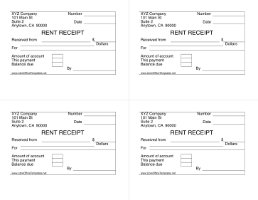 4-Up Rent Receipts LibreOffice Template