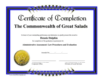 Completion Certificate LibreOffice Template