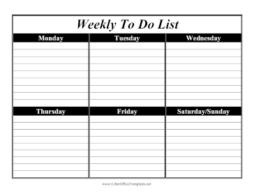 Landscape Weekly To Do List LibreOffice Template