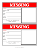 Red Missing Person Flyer 2 Per Page