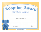 Stuffed Animal Adoption Certificate