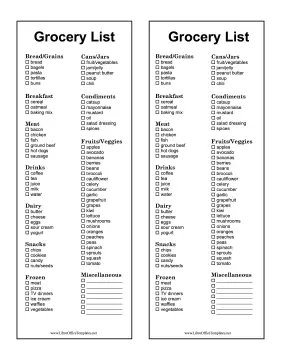 2-Column Basic Shopping List LibreOffice Template