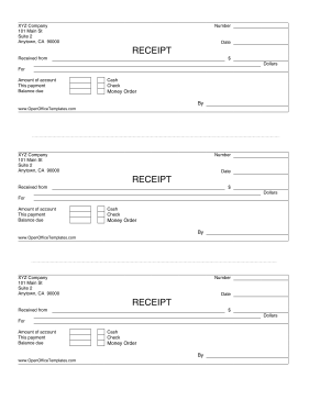 3-up Payment Receipts LibreOffice Template