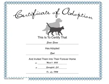 Adoption Certificate Pets LibreOffice Template