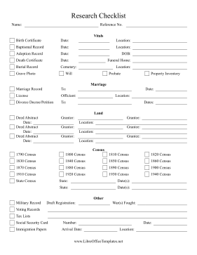 Ancestry Research Checklist LibreOffice Template