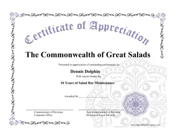 Certificate of Appreciation LibreOffice Template