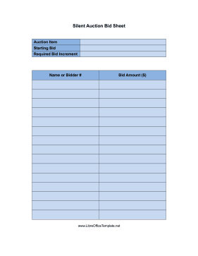 Auction Bidding Form LibreOffice Template