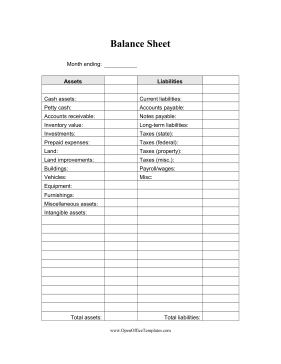 Blank Balance Sheet LibreOffice Template