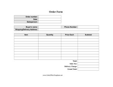 Basic Order Form LibreOffice Template