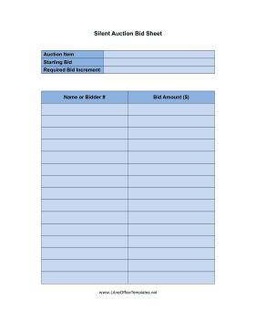 Bid Form Silent Auction LibreOffice Template