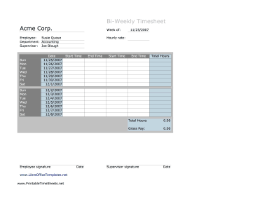 Biweekly Timesheet No Breaks LibreOffice Template