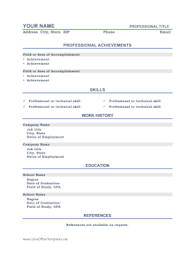 Blue Lines Resume With Checkmarks LibreOffice Template