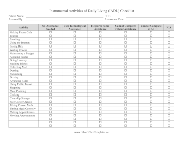 Caretaker IADL List LibreOffice Template