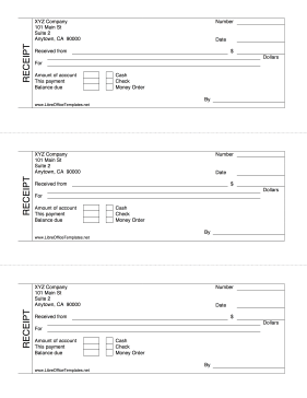 Cash Receipt 3-per-Page LibreOffice Template