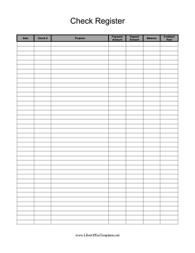 Check Register Vertical Long LibreOffice Template