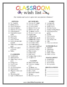 Classroom Wish List Primary LibreOffice Template