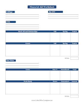 College Financial Aid Planner LibreOffice Template
