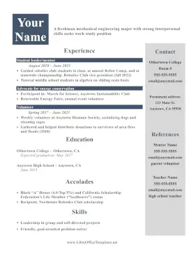 College Work Study Resume LibreOffice Template