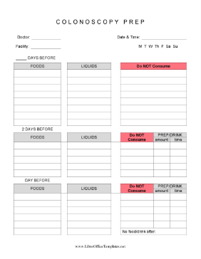 Colonoscopy Prep Tracker LibreOffice Template