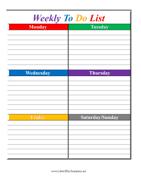 Color To Do List Weekly LibreOffice Template