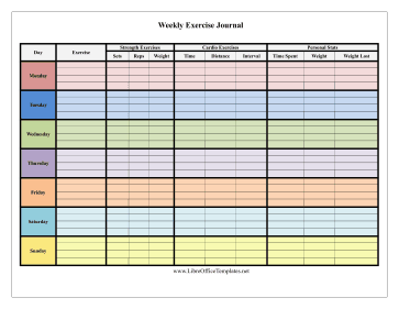 Colorful 7-Day Exercise Log LibreOffice Template