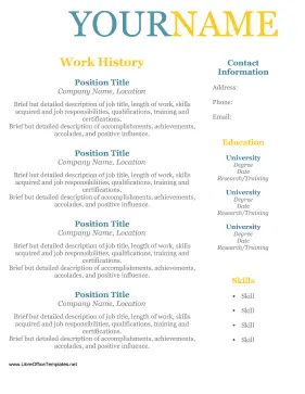 Colorful Resume No Dates LibreOffice Template