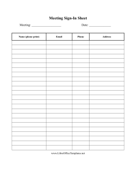 Conference Sign-In Sheet LibreOffice Template