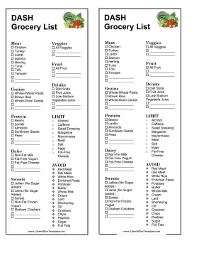 Dietary Approaches To Stop Hypertension Grocery List LibreOffice Template