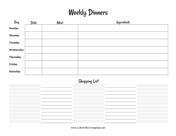 Dinner Menu Planner LibreOffice Template