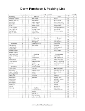 Dorm Items Bought And Packed LibreOffice Template