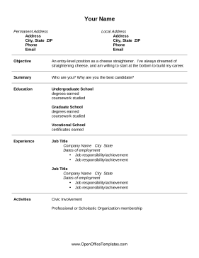 Entry-Level Position Resume LibreOffice Template