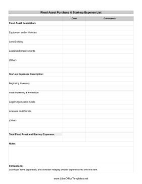 Fixed Asset Purchases LibreOffice Template