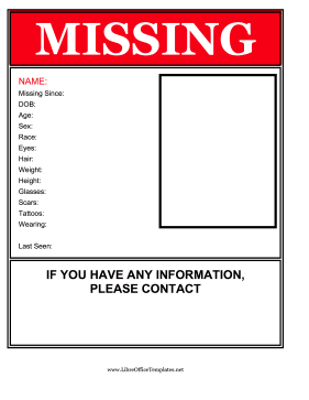 Flyer For Missing Person LibreOffice Template