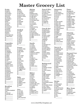 Full Detailed Grocery List LibreOffice Template