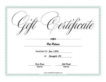 Gift Certificate Elegant Script LibreOffice Template