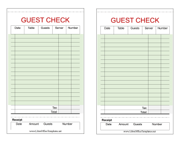 Green Guest Check LibreOffice Template