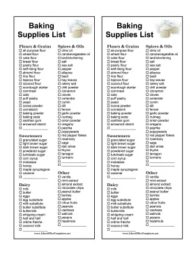 Grocery List Baking Supplies LibreOffice Template