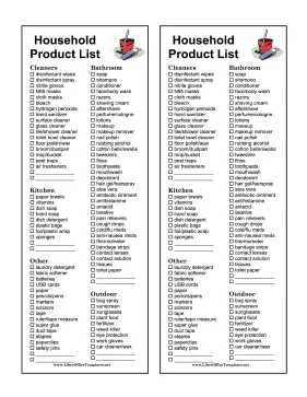 Grocery List Household Products LibreOffice Template
