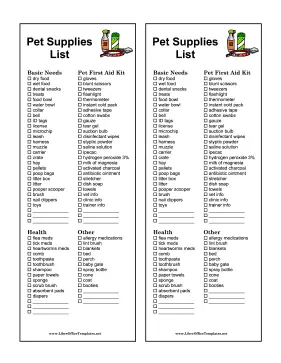 Grocery List Pet Supplies LibreOffice Template