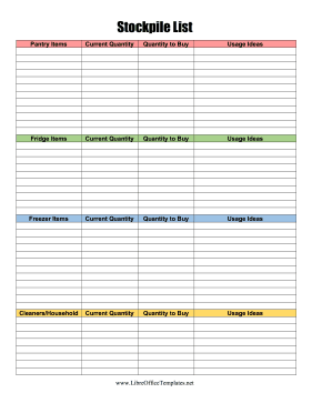 Grocery List Stockpiling LibreOffice Template
