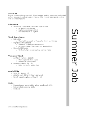High School Summer Job Resume LibreOffice Template
