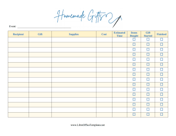 Homemade Gifts Tracker LibreOffice Template