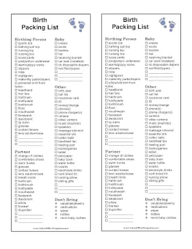 Hospital Birth Packing List LibreOffice Template