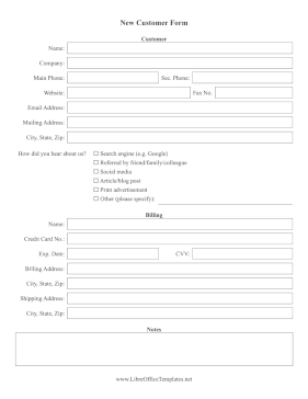 Intake Form New Customer LibreOffice Template