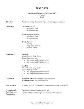 International Study Resume LibreOffice Template