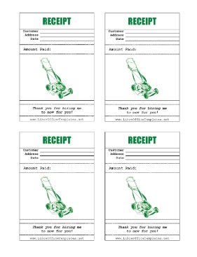 Lawn Mowing Receipt 4up LibreOffice Template