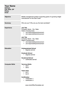 Manager Resume LibreOffice Template