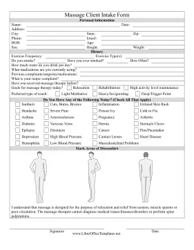 Massage Patient Form LibreOffice Template