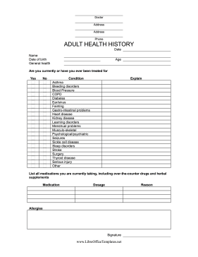 Medical History Form LibreOffice Template